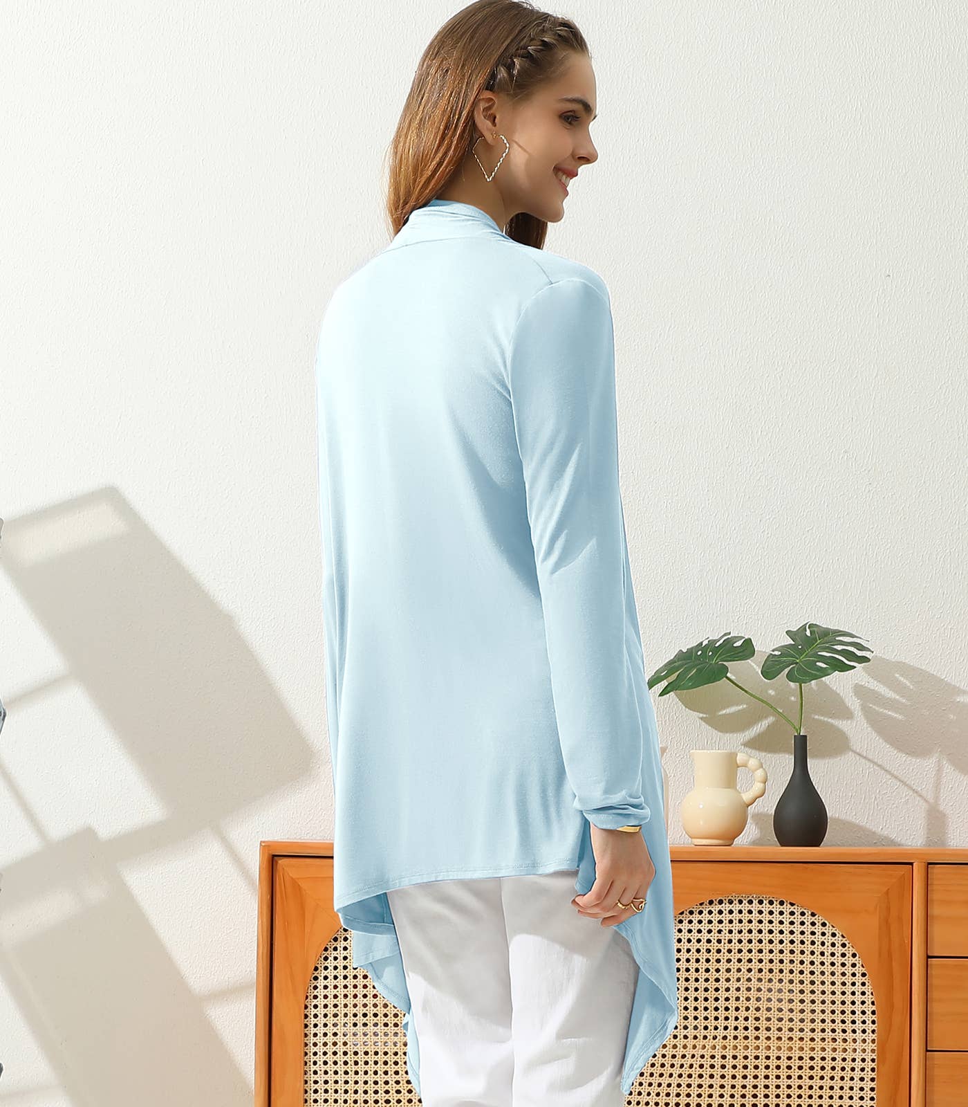 AWTL073_Long Sleeve Casual Open Front Long Cardigan