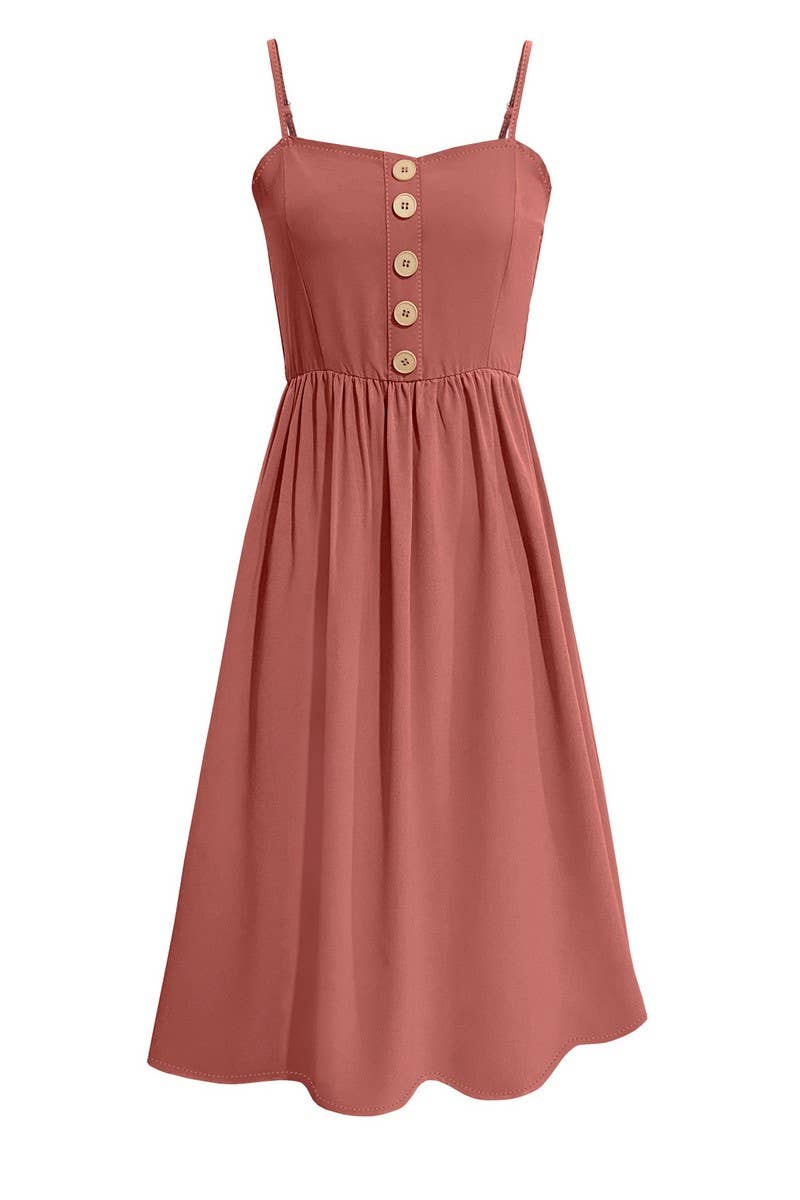 CWDSD4943_SOLID COLOR SUSPENDER BUTTON MIDI DRESS