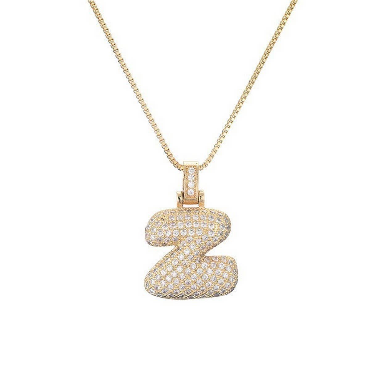 Copper Zirconia 26 Letters Pendant Necklace