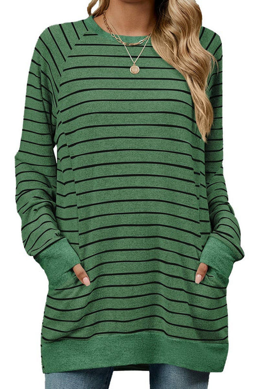 CWTBLL1217_STRIPED CONTRAST POCKET MID-LENGTH SWEATSHIRT