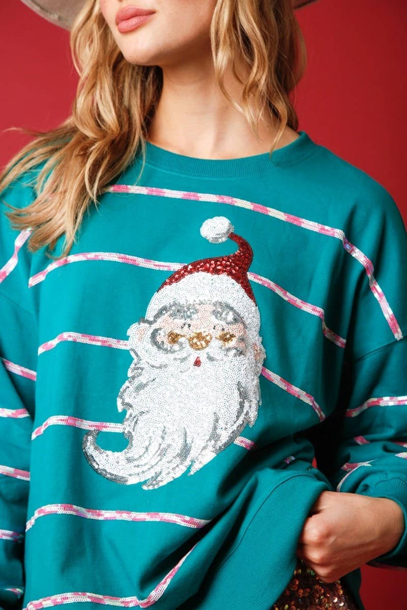 CWTBLL01271_CHRISTMAS SANTA SEQUIN STRIPE SWEATSHIRT