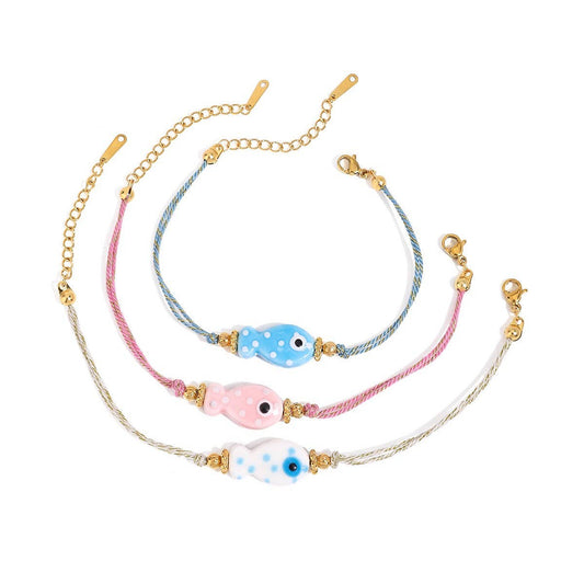 Ocean Style 18K Gold Steel White Ceramic Bracelet_CWAJE4676