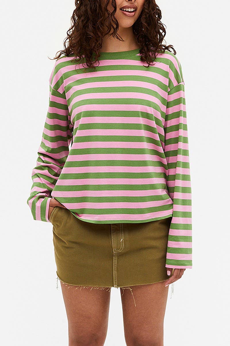 CWTBLL1623_ROUND NECK STRIPED PRINT COLOR BLOCK SWEATSHIRT