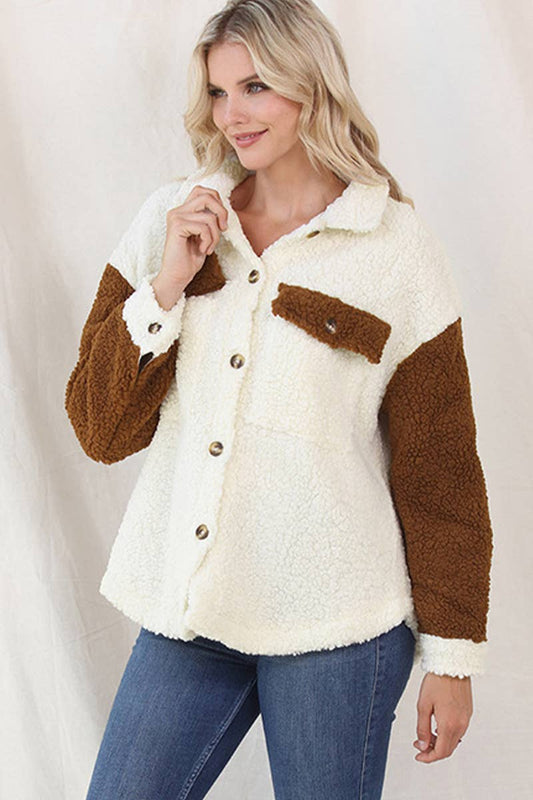 FLEECE SINGLE BREASTED COAT IN CONTRASTING COLORS