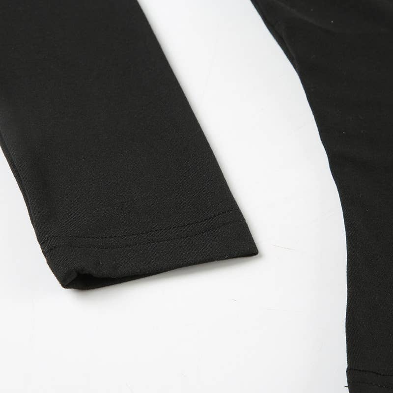 Crew-neck lace patchwork long-sleeved T-shirt