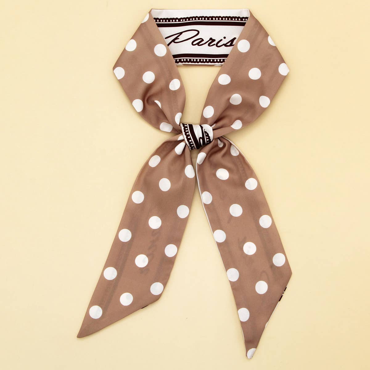 Silky Bowknot Scarf with Floral Letter Design