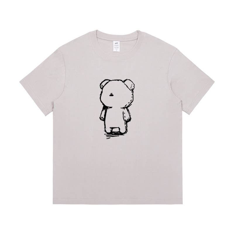 CWTTS0953_BLACK AND WHITE BEAR PRINT LOOSE CASUAL T SHIRT