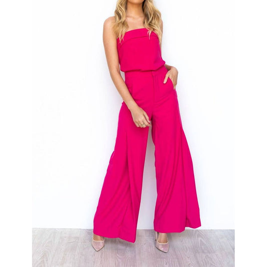 Casual solid color one-line shoulder top pantsuit
