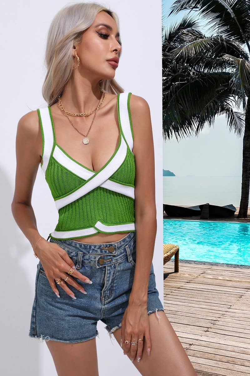 CWOSWSL0086_Sleeveless Contrast Tape Detailed Top Sweater