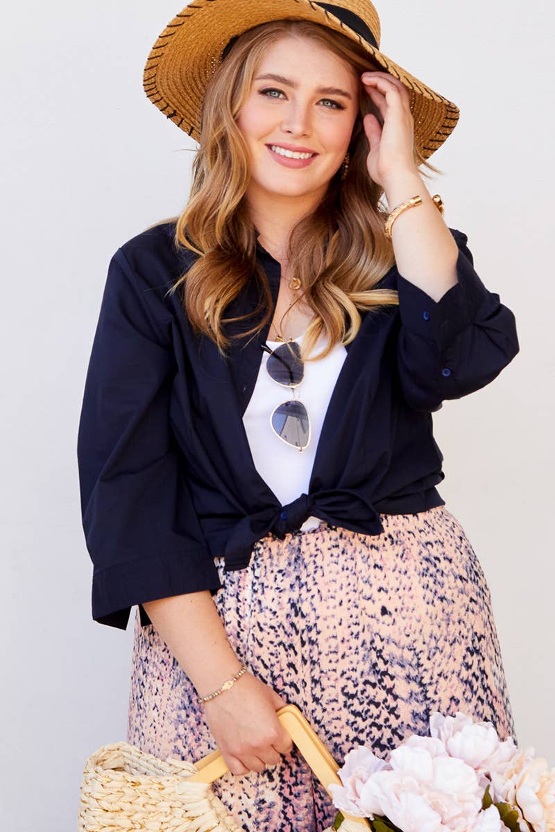 CWTSTL709_3/4 Sleeve Button Down Collar Shirt Blouse