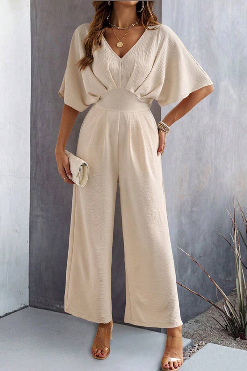CWSBSS0071_SOLID COLOR TEMPERAMENT CASUAL WIDE-LEG JUMPSUIT