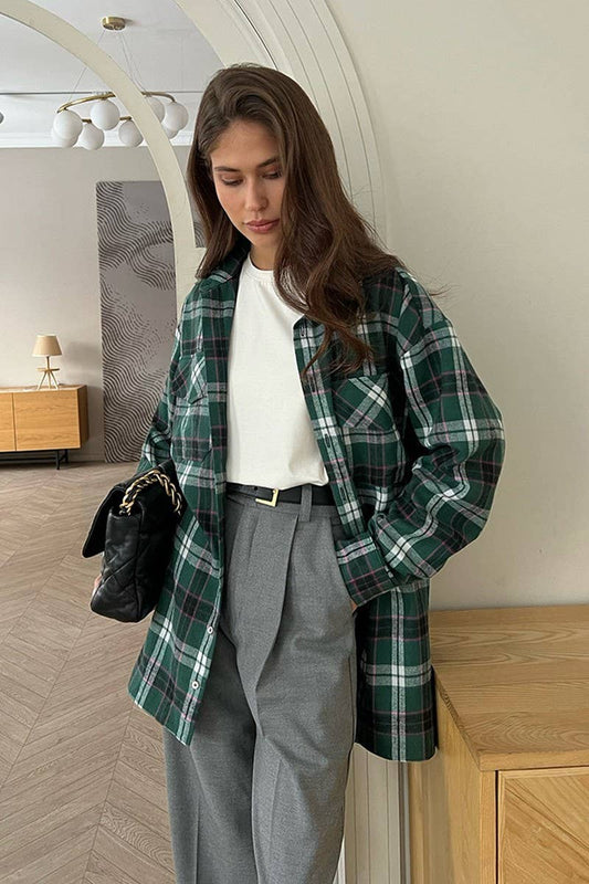 CWTBLL00612_GREEN PLAID COMMUTER LONG-SLEEVED CASUAL COATS