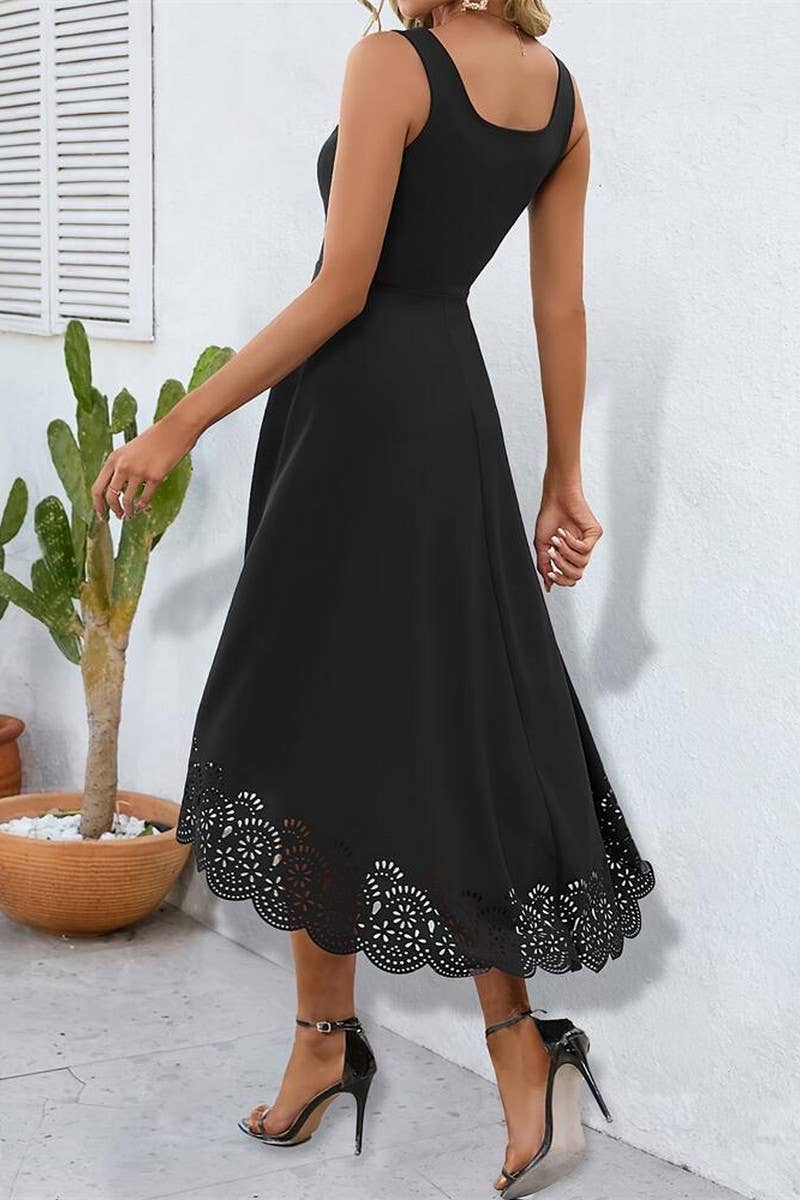 CWDHL0779_ELEGANT IRREGULAR HEM HOLLOW VEST DRESS