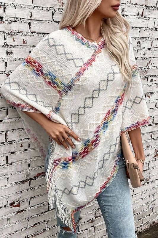 CWOSWS0095_COLORFUL STRIPED KNITTED FRINGE CAPE SHAWL