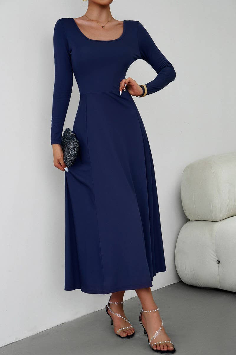 CWDMD0748_Round neck Long Sleeve Maxi Dress