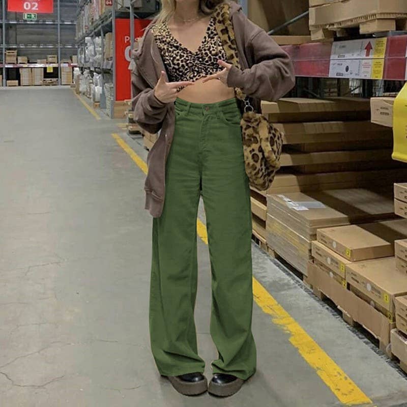 CORDUROY HIGH WAISTED STRAIGHT LEG PANTS