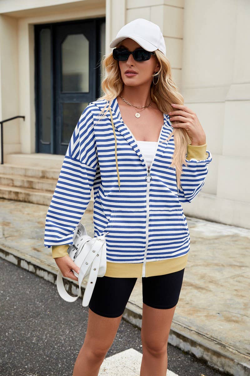 CWOHOL0727_STRIPED HOODED COLORBLOCK LONG SLEEVE SWEATSHIRT
