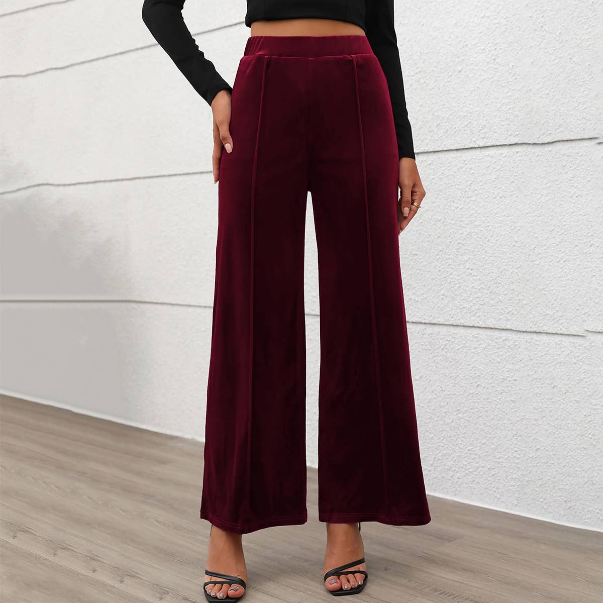 COMMUTER STYLE HIGH-WAISTED VELVET WIDE-LEG PANTS