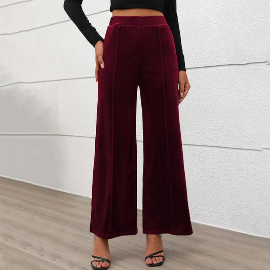 COMMUTER STYLE HIGH-WAISTED VELVET WIDE-LEG PANTS