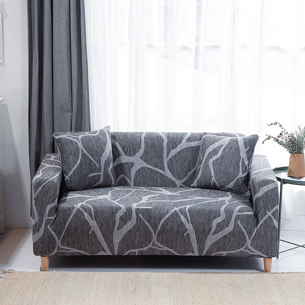 Modern Knit Sofa Cover, Stretch Fit, Solid Color