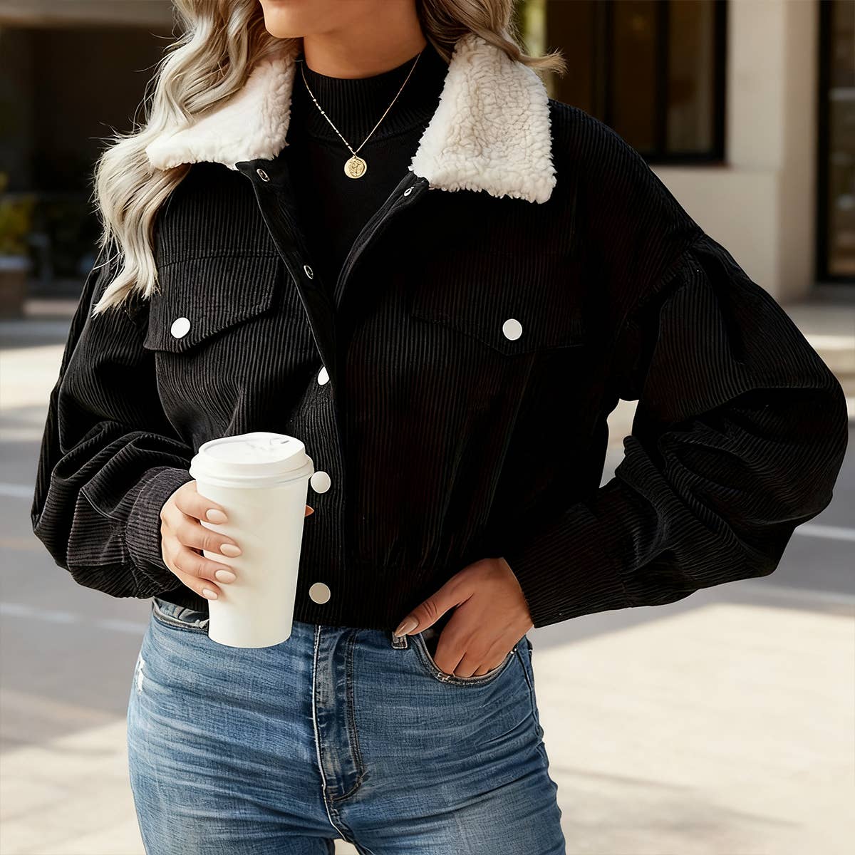 Casual lapel woolen corduroy jacket