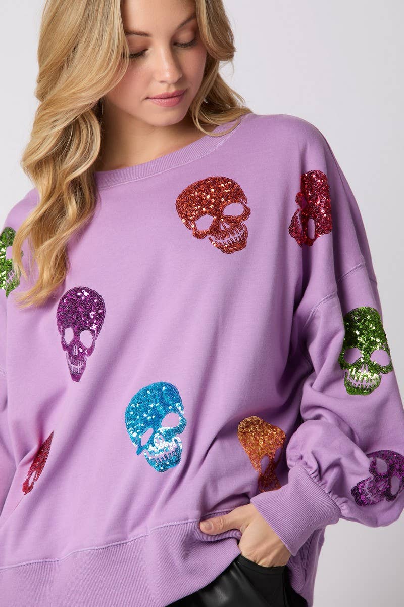 CWTBLL01228_HALLOWEEN SKULL SEQUINED SWEATSHIRT