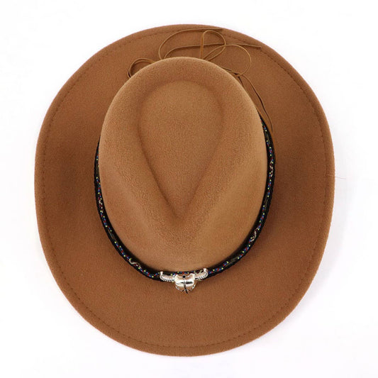 Bull Head Decor Wide Brim Western Cowboy Hat_CWAH1769