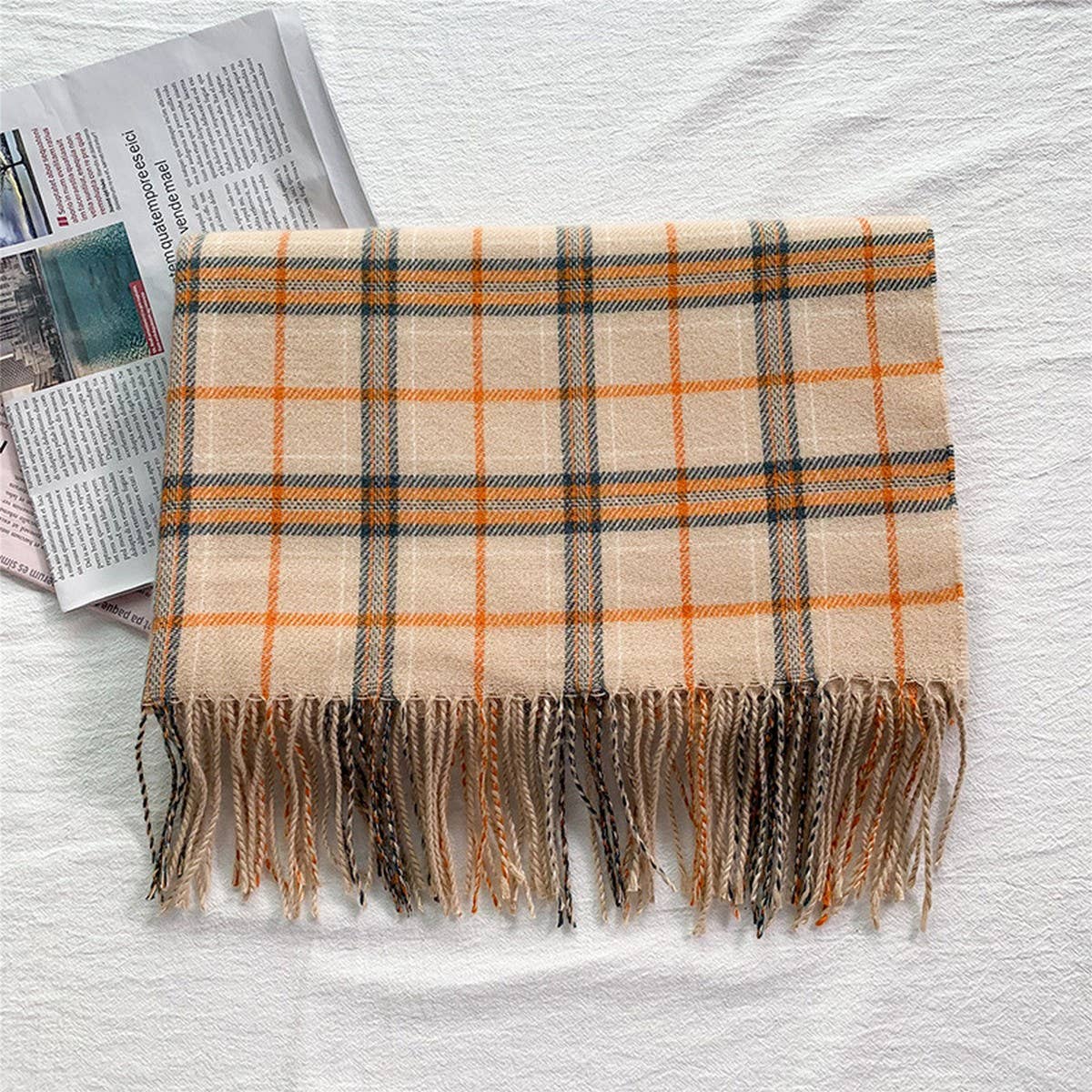 WINTER WARM LATTICE LARGE SCARF FRINGE SHAWL