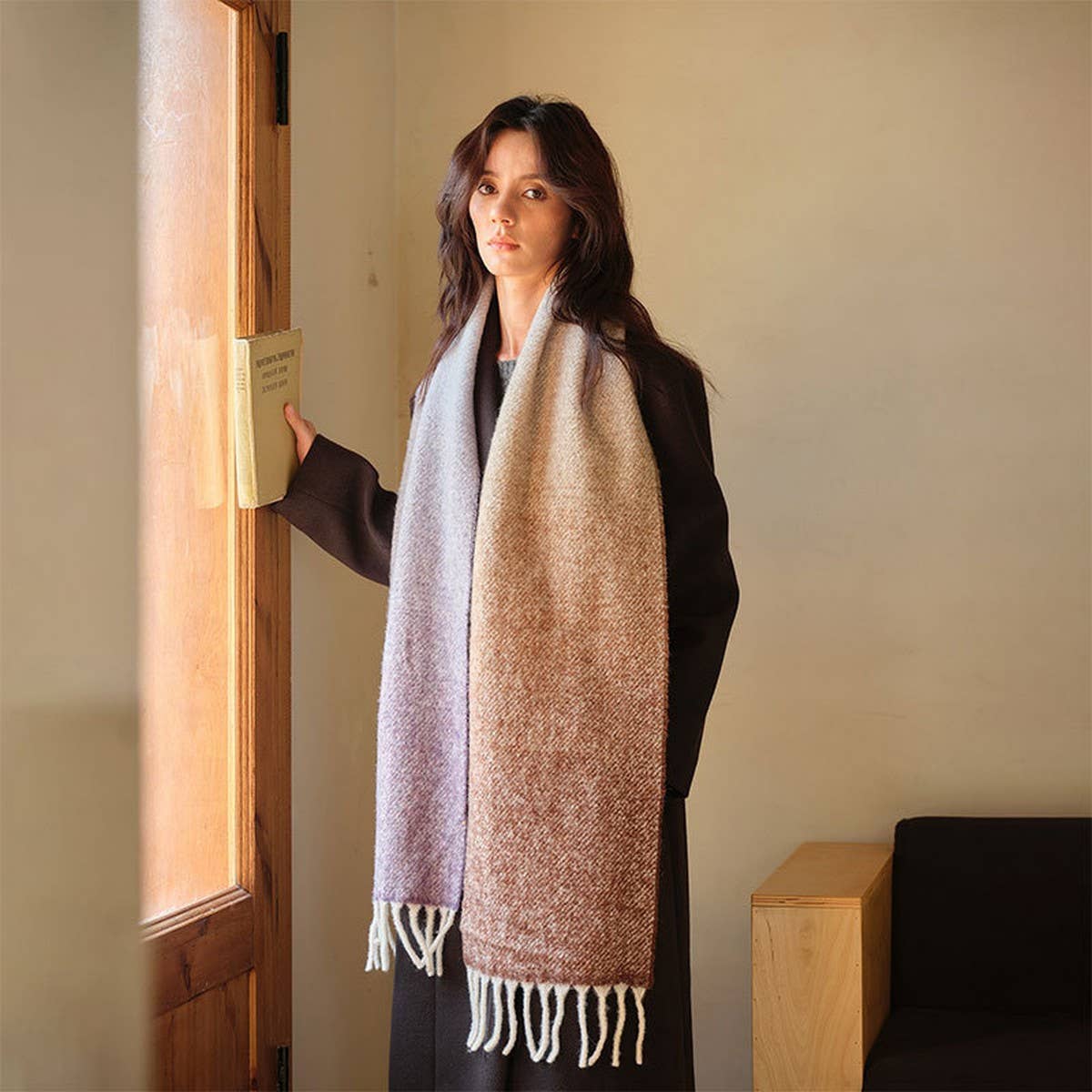 Gradient Wool Scarf ? Thick Soft Winter Wrap