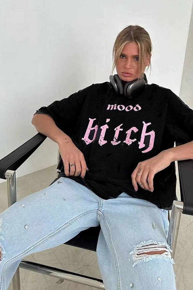 CWTTS1275_DISTRESSED LETTER PRINT SHORT-SLEEVED T-SHIRT