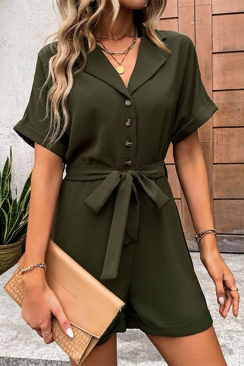 CWSR0091_CASUAL COLLARED SHORT SLEEVED ROMPER