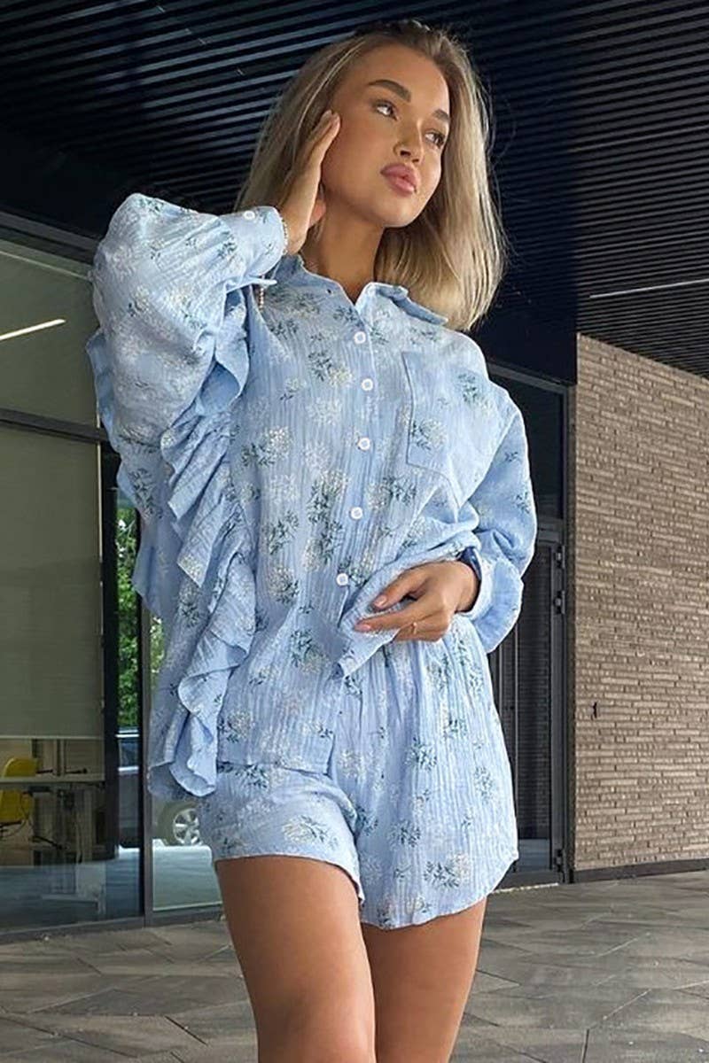 CWSPJ0204_PRINTED LONG-SLEEVED SHORTS PAJAMAS HOME SET