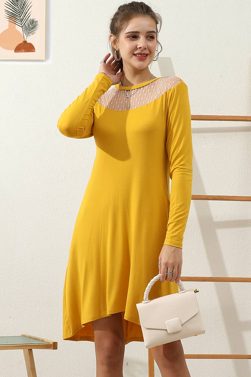 CWDMD787_LACED SHORT SLEEVE A LINE SWING FLOUNCE MIDI DRESS