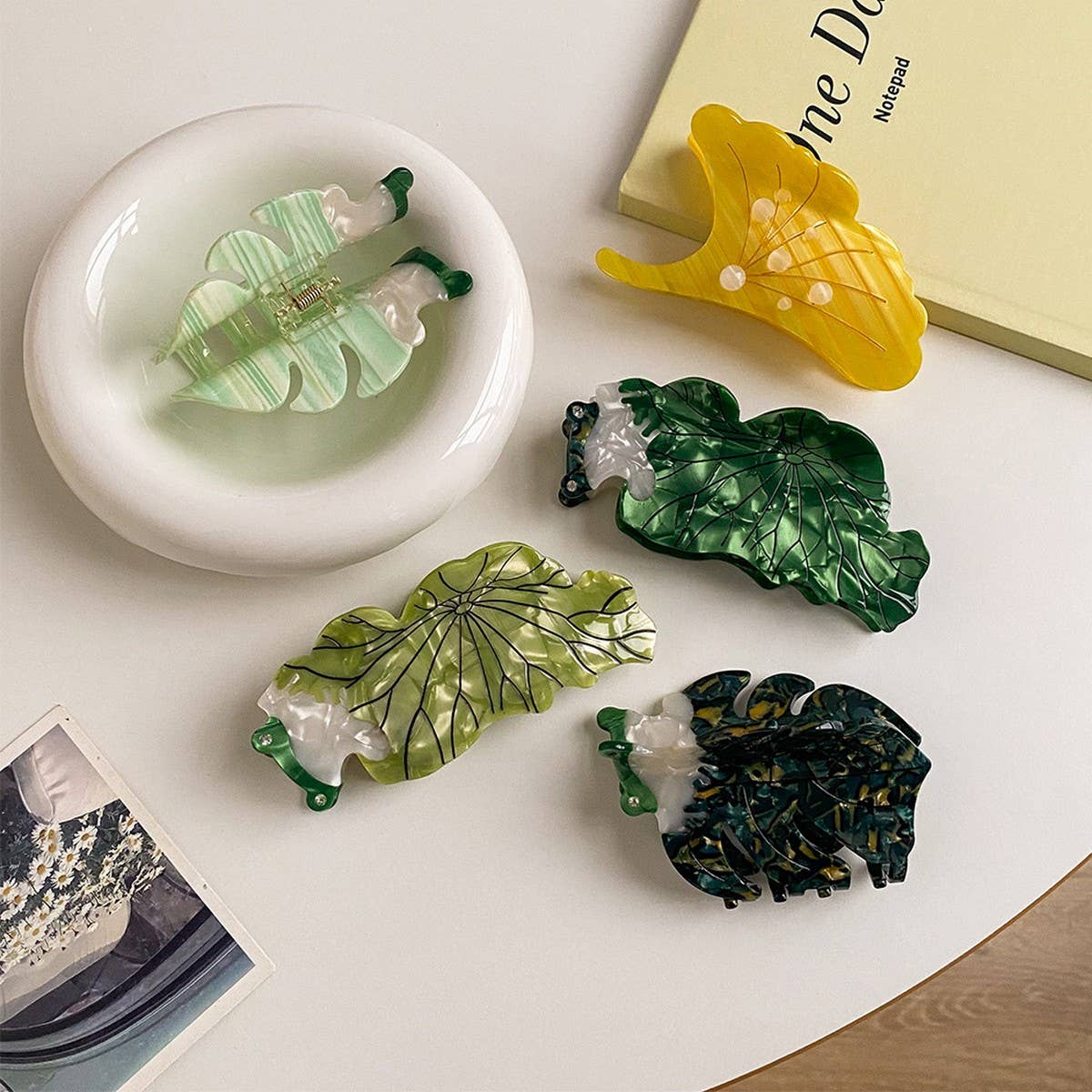 Cute Green Frog & Ginkgo Leaf Hair Clip