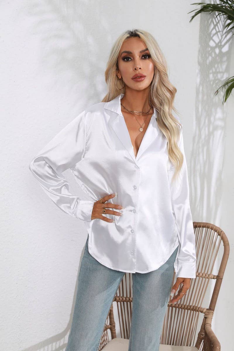 CWTBLL0693_Button Down Silky Satin Long Sleeve Top
