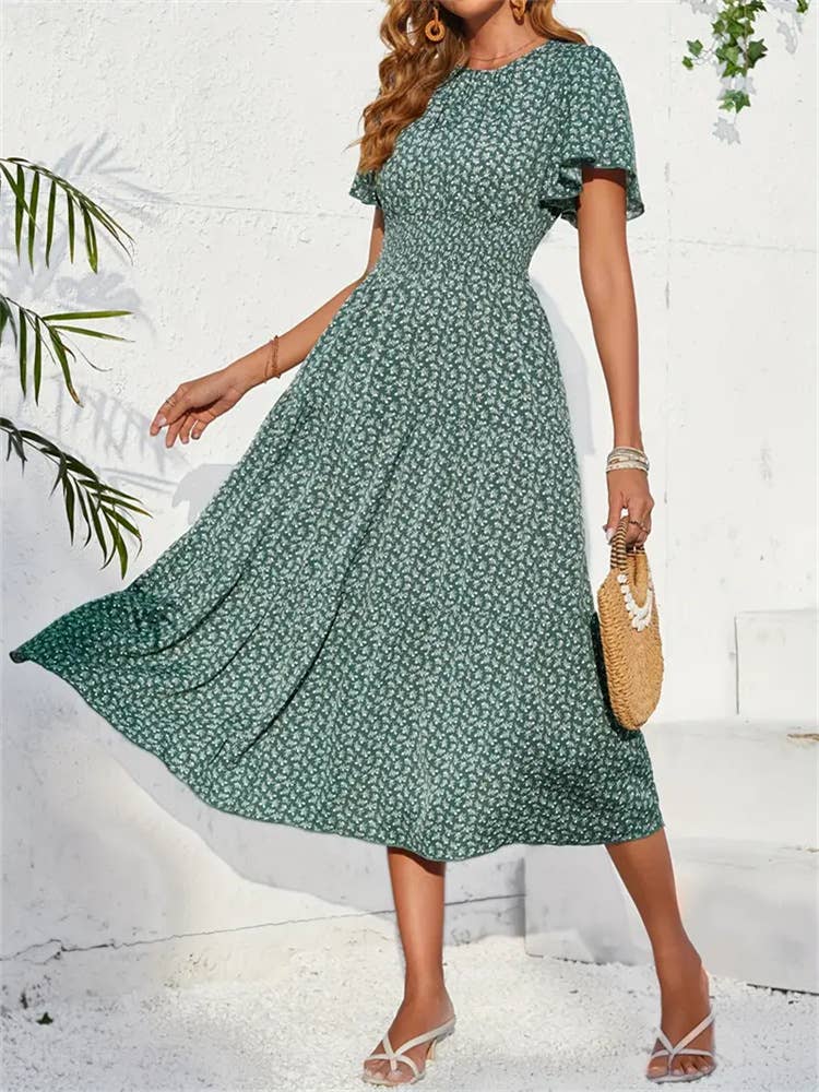Floral dress with lotus sleeves