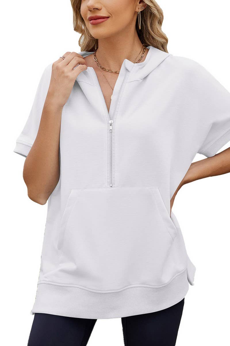 CWTTS1342_HOODED LOOSE SHORT-SLEEVED THIN SWEATSHIRT