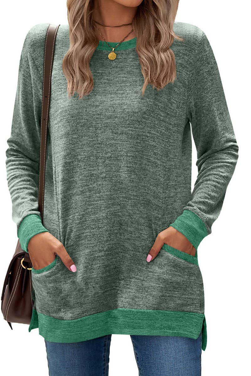 CWTBLL2412_CREW NECK COLORBLOCK POCKET LONG SLEEVE PULLOVER