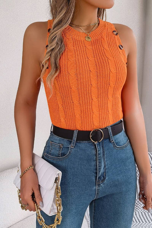 CWOV0303_SUMMER KNIT BUTTON-UP SLEEVELESS TOP