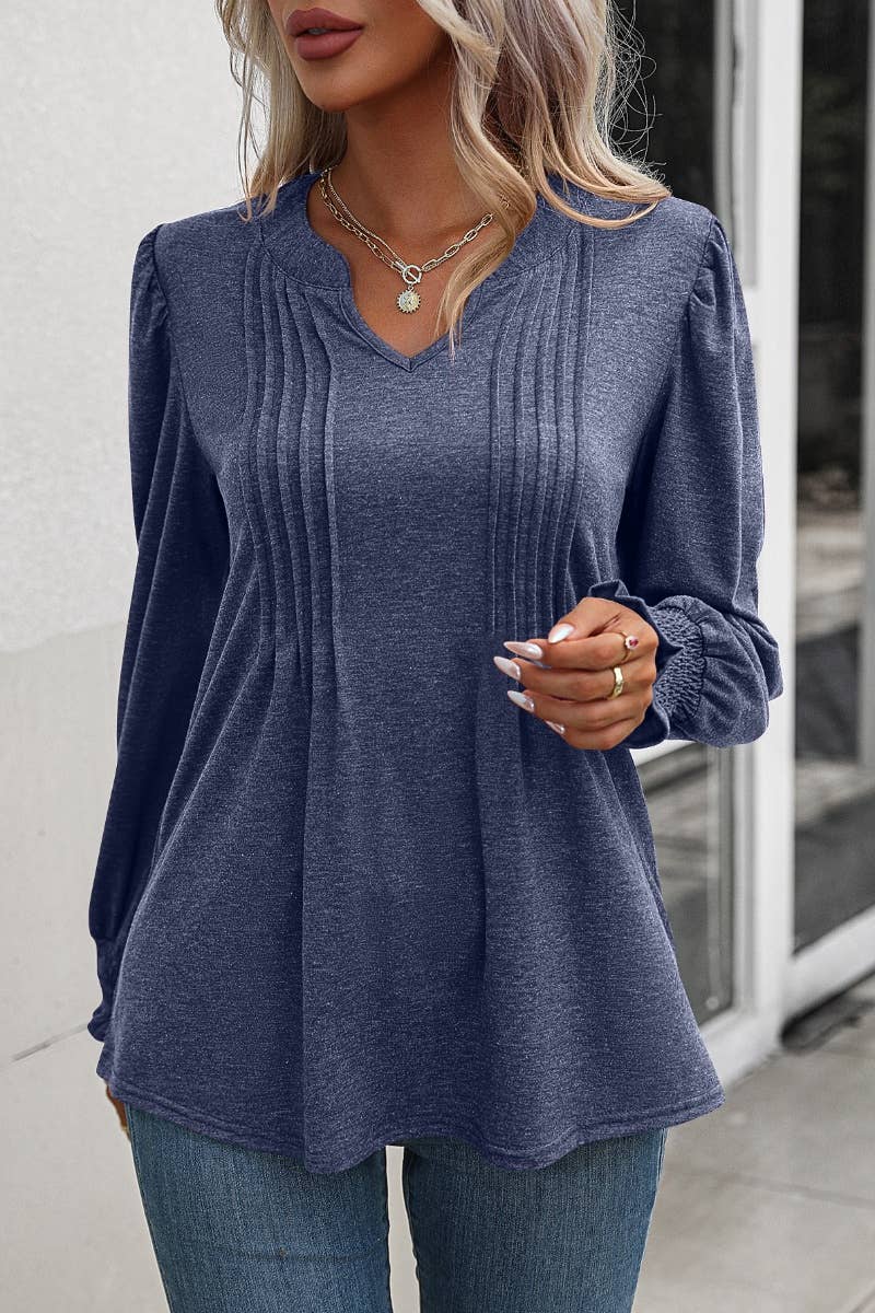 CWTBLL2735_CASUAL SOLID COLOR V-NECK LONG SLEEVE TOP