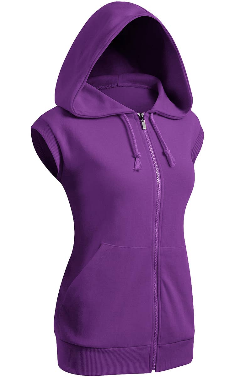 KWOHOSL003_Sleeveless Hoodies Basic Hoodie Zip Up