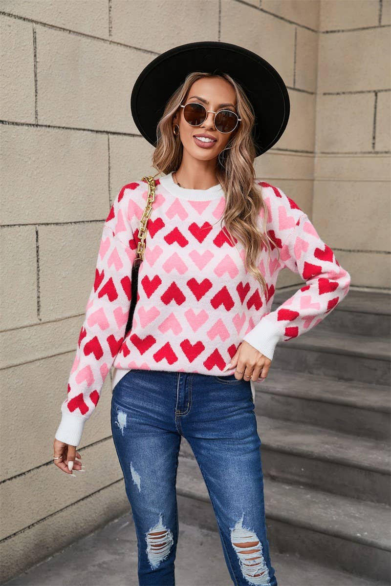 CWOSWL5756_VALENTINE'S DAY CREW NECK HEART SWEATER