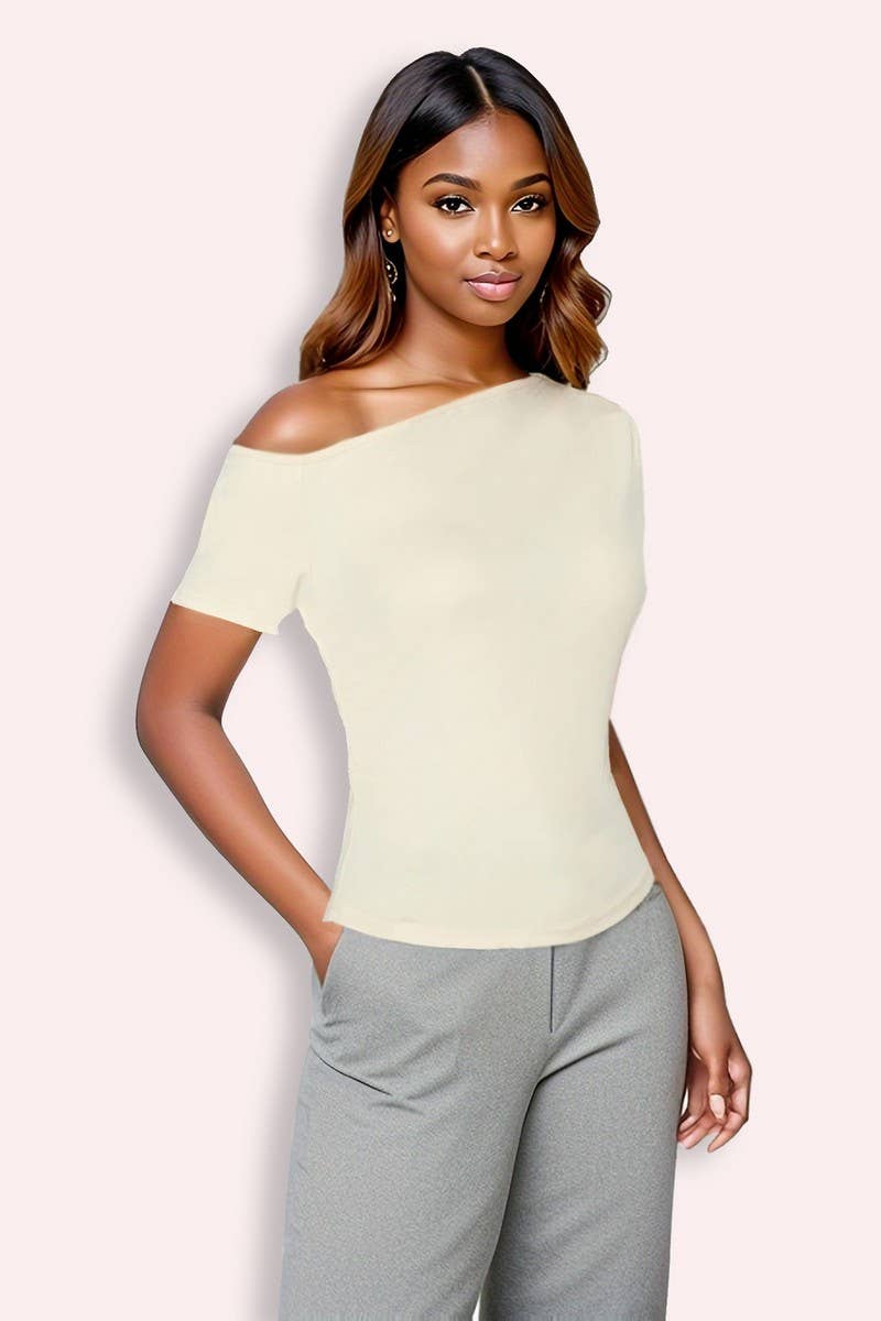 CWTBLS1912_ASYMMETRICAL NECK SLIM FIT OFF SHOULDER TOP