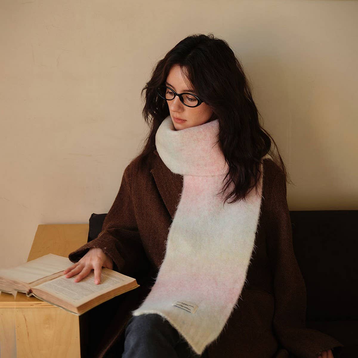 Unique Gradient Wool Blend Knit Scarf for Winter