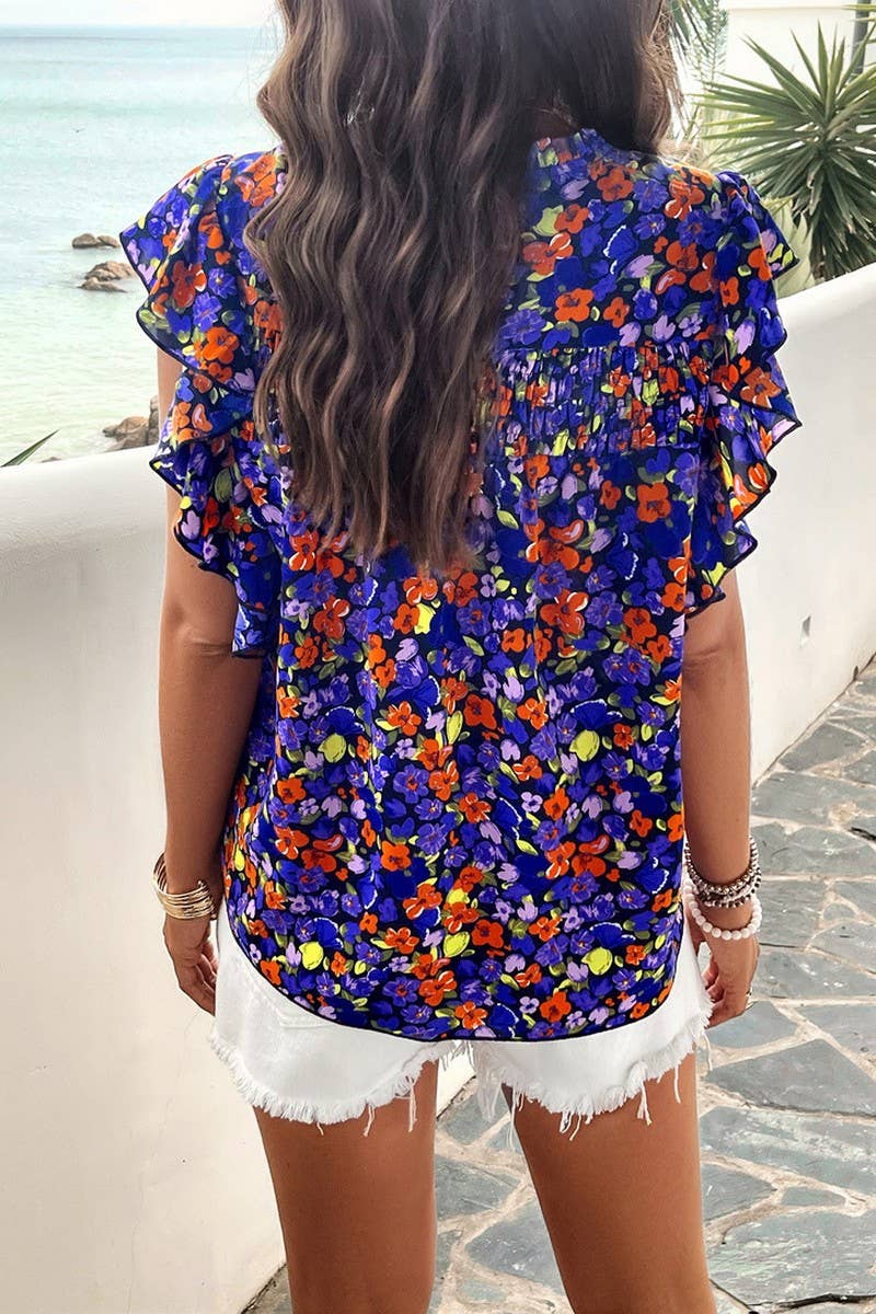 CWTBLSL0065_Round Neck Floral Ruffle Sleeveless Top