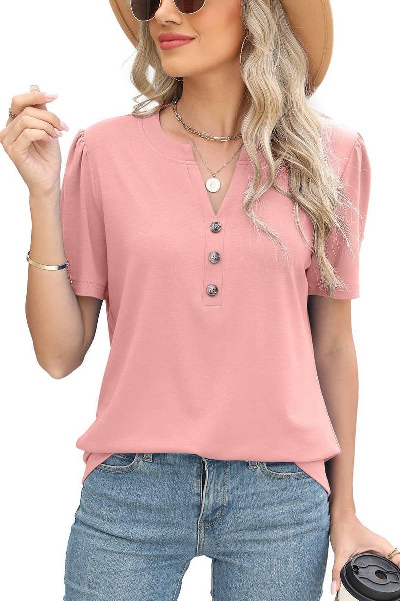 CWTBLS1821_SUMMER TWIST-BUTTON FASHION SHORT-SLEEVED T-SHIRT