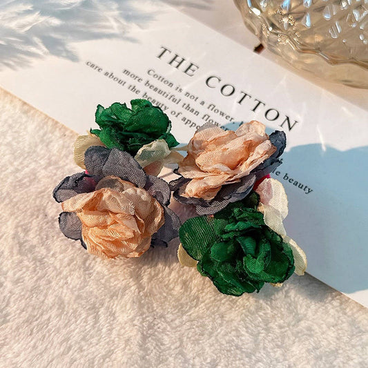 Fabric Flower C-Shaped Stud Earrings ??Fresh Style_CWMM6183