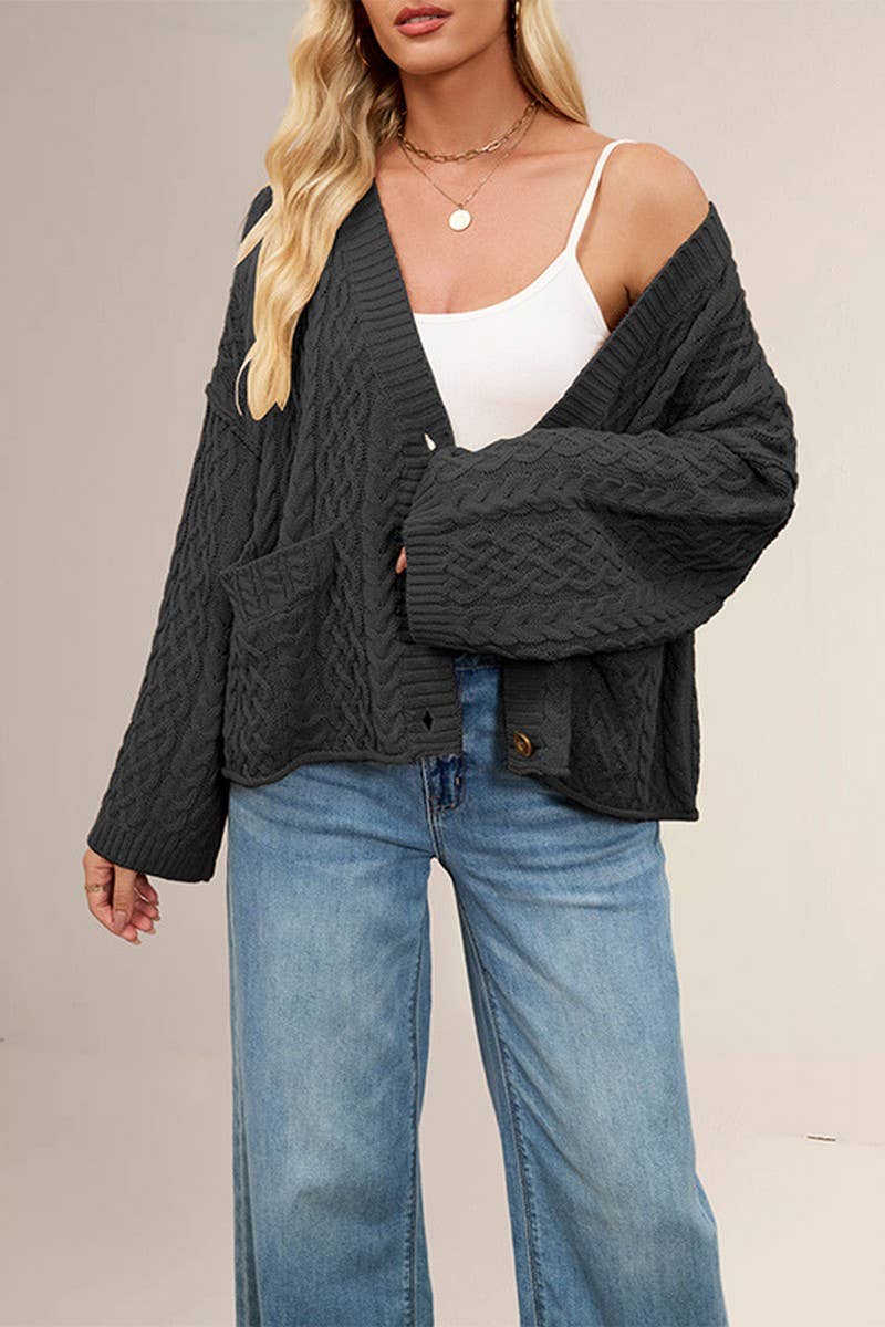 CWOCAL00778_LOOSE FIT CABLE KNIT POCKET CARDIGAN