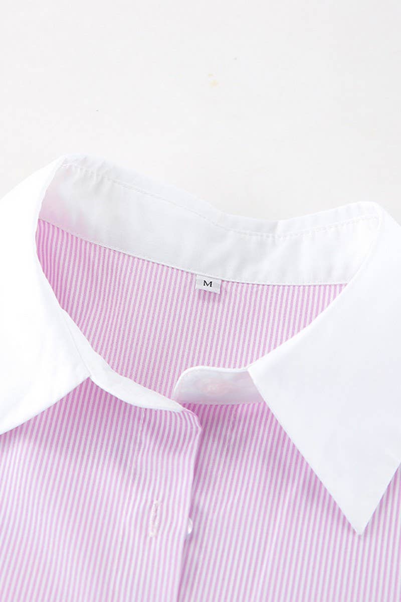 CWTBLL00575_PINK OVERSIZED STRIPED LONG-SLEEVED SHIRT