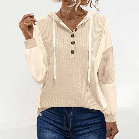 COLOR-MATCHING BUTTON-UP LONG-SLEEVED HOODIE